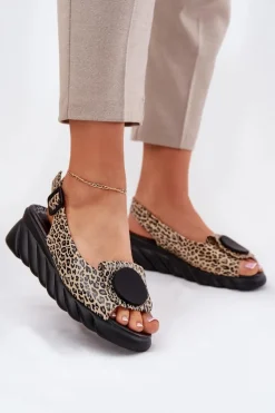 Sandały Z Naturalnej Skóry Na Koturnie Artiker 56C2186 Panterka