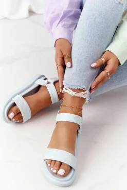 Sandały Z Pikowaniem Na Platformie Niebieskie Turn Around