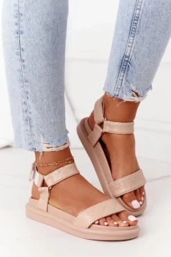 Sandały Z Pikowaniem Na Platformie Beżowe Turn Around