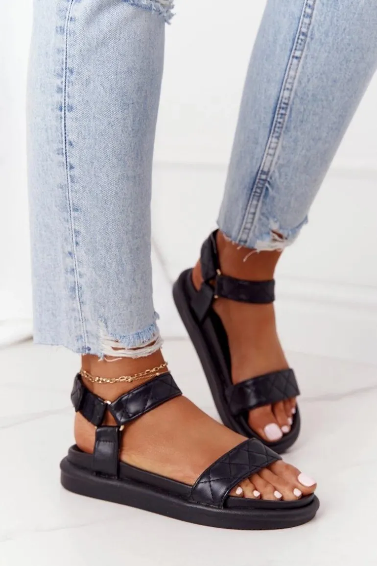 Sandały Z Pikowaniem Na Platformie Czarne Turn Around