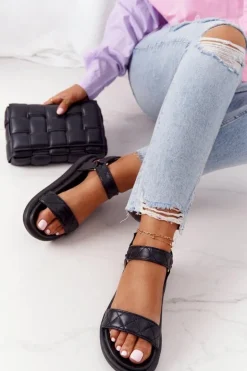 Sandały Z Pikowaniem Na Platformie Czarne Turn Around