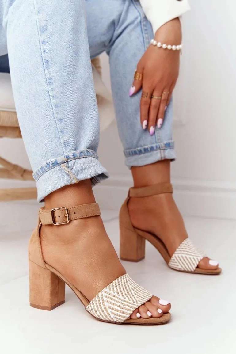 Sandały Z Plecionką Na Słupku Jasny Brąz Honeymoon