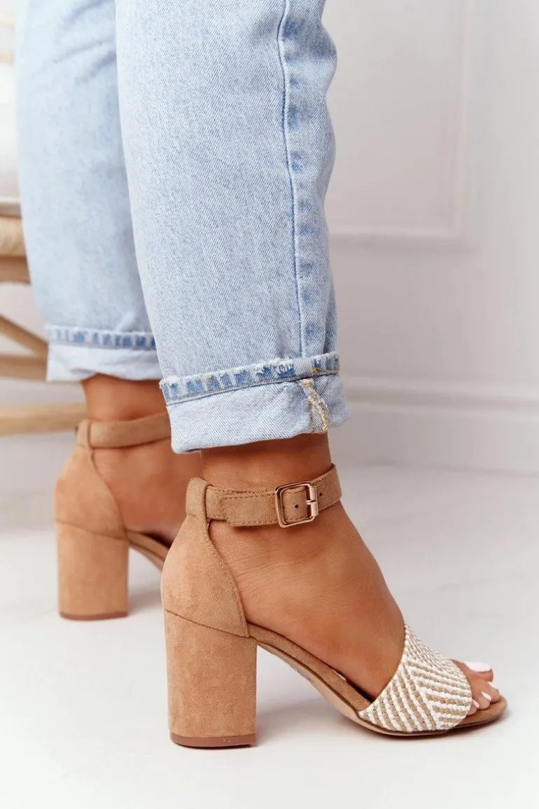 Sandały Z Plecionką Na Słupku Jasny Brąz Honeymoon