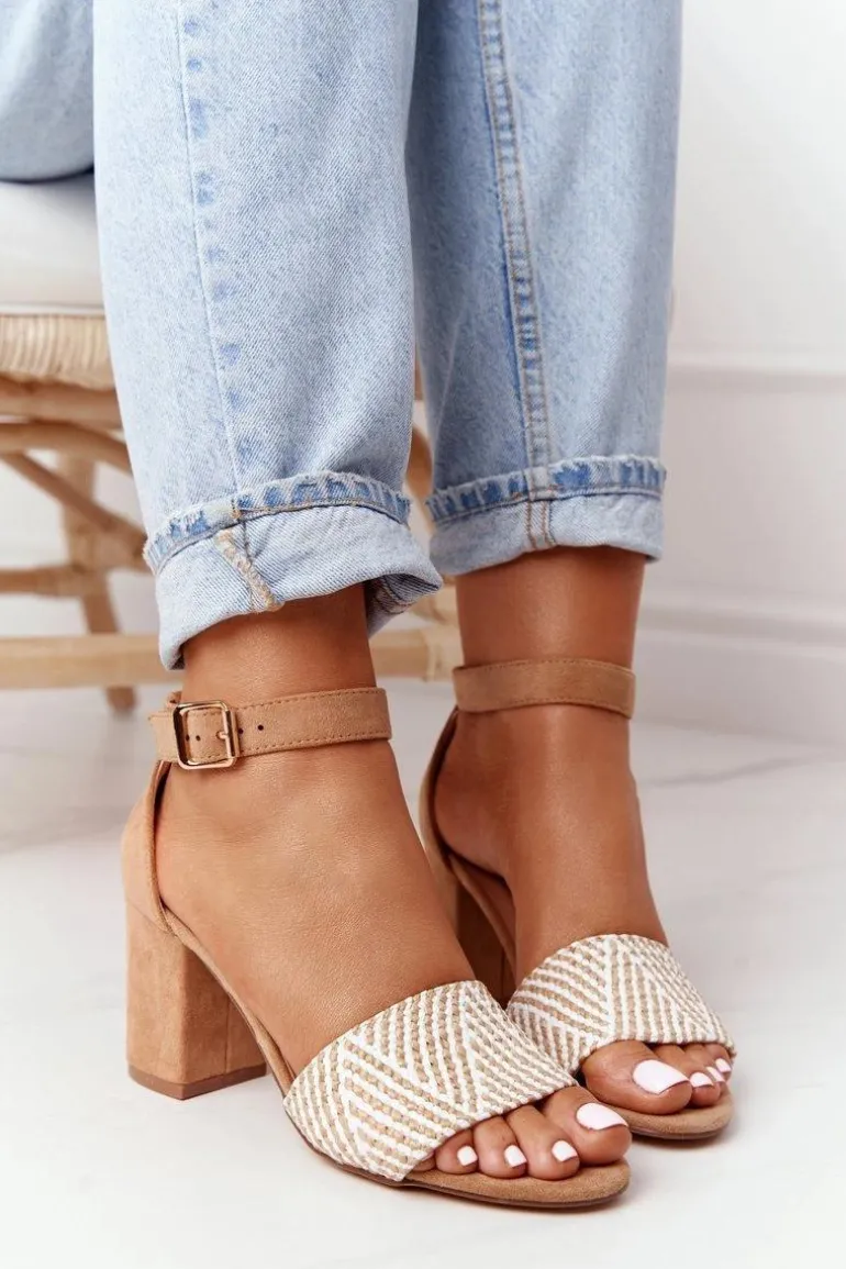 Sandały Z Plecionką Na Słupku Jasny Brąz Honeymoon