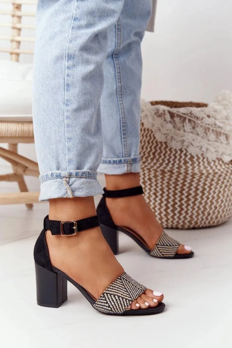 Sandały Z Plecionką Na Słupku Czarne Honeymoon