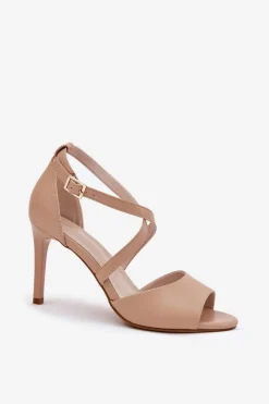 Sandały Z Przeplatającymi Się Paskami Na Szpilce Sergio Leone SK432 Ciemnobeżowe