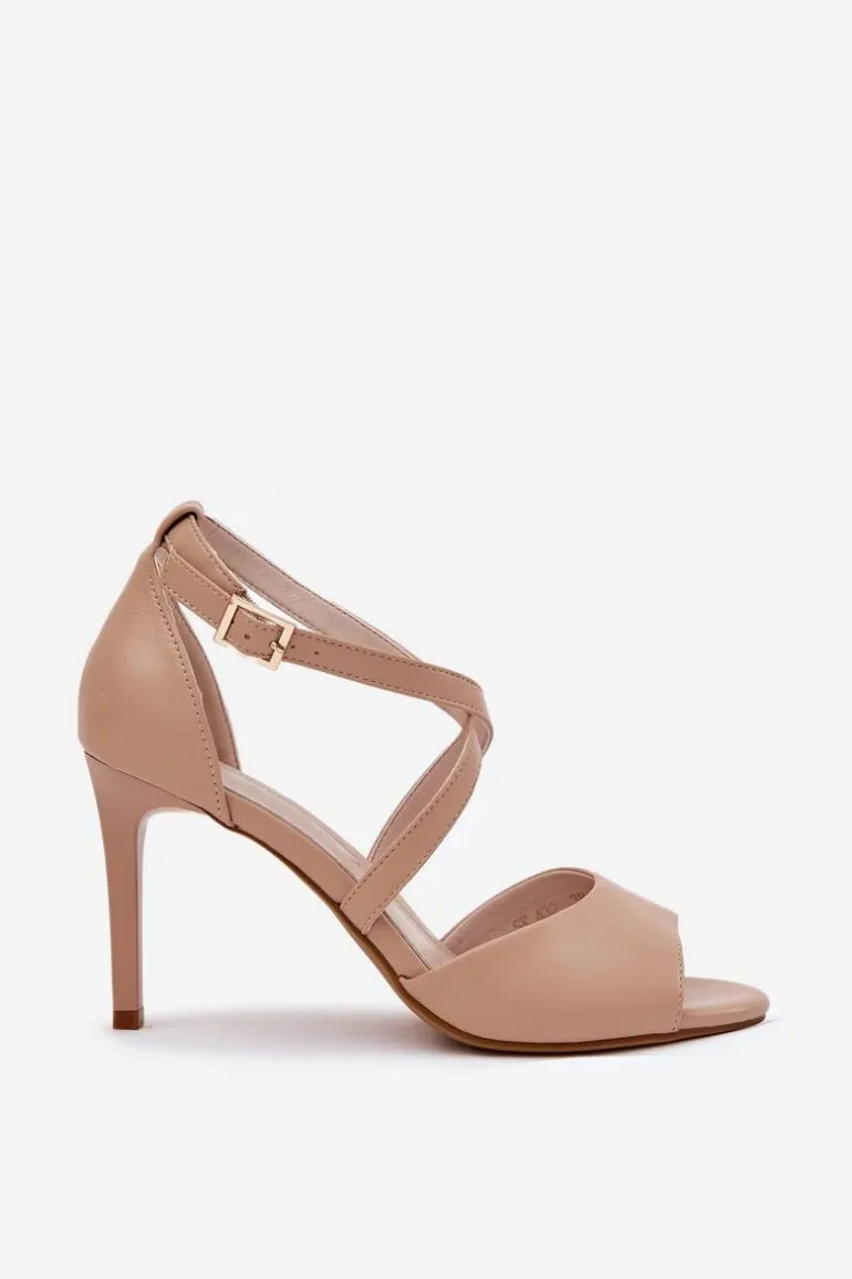 Sandały Z Przeplatającymi Się Paskami Na Szpilce Sergio Leone SK432 Ciemnobeżowe