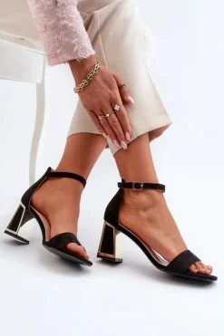 Sandały Zamszowe Na Słupku Czarne Pholia