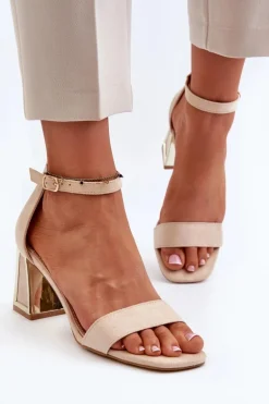 Sandały Zamszowe Na Słupku Beżowe Pholia