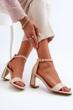 Sandały Zamszowe Na Słupku Beżowe Pholia