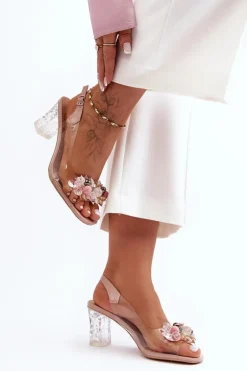 Sandały Zdobione Na Obcasie Różowe S.Barski MR1037-16