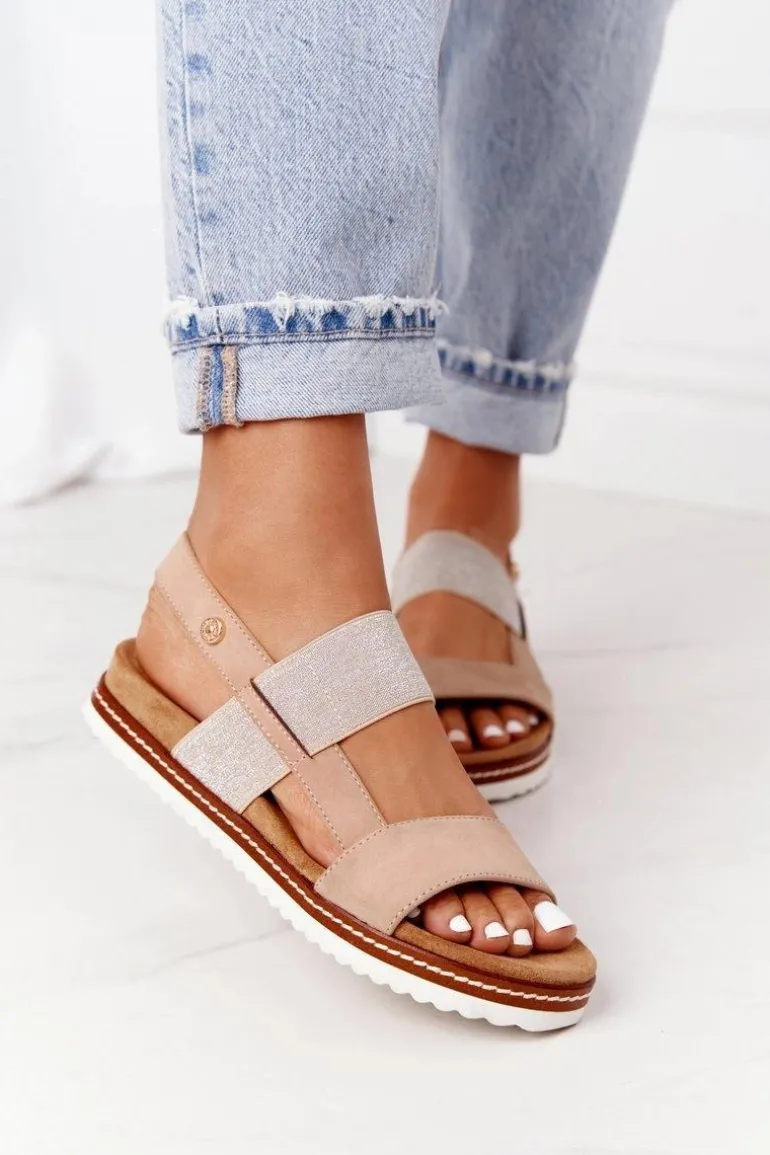 Sandały Ze Srebrnym Ściągaczem Beżowe Almeria