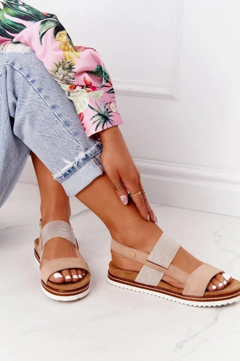 Sandały Ze Srebrnym Ściągaczem Beżowe Almeria