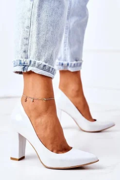 Satynowe Czółenka Lewski Shoes 2453 Srebrne