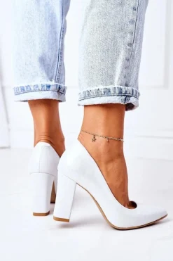 Satynowe Czółenka Lewski Shoes 2453 Srebrne