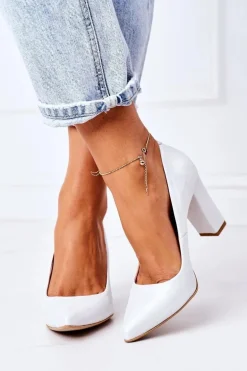 Satynowe Czółenka Lewski Shoes 2453 Srebrne