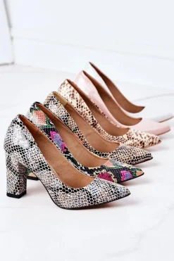 Satynowe Czółenka Lewski Shoes 2453 Srebrne