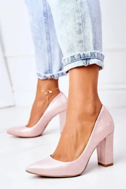 Satynowe Czółenka Lewski Shoes 2453 Różowe