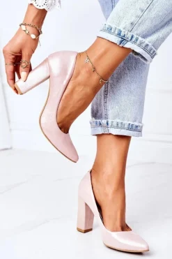 Satynowe Czółenka Lewski Shoes 2453 Różowe