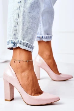 Satynowe Czółenka Lewski Shoes 2453 Różowe