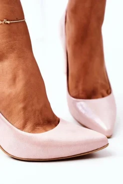 Satynowe Czółenka Lewski Shoes 2453 Różowe