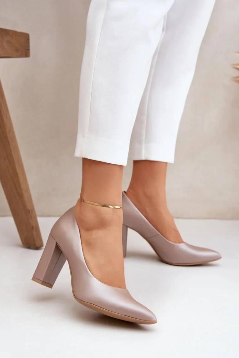 Satynowe Czółenka Lewski Shoes 2453 Beżowe