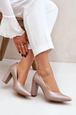 Satynowe Czółenka Lewski Shoes 2453 Beżowe