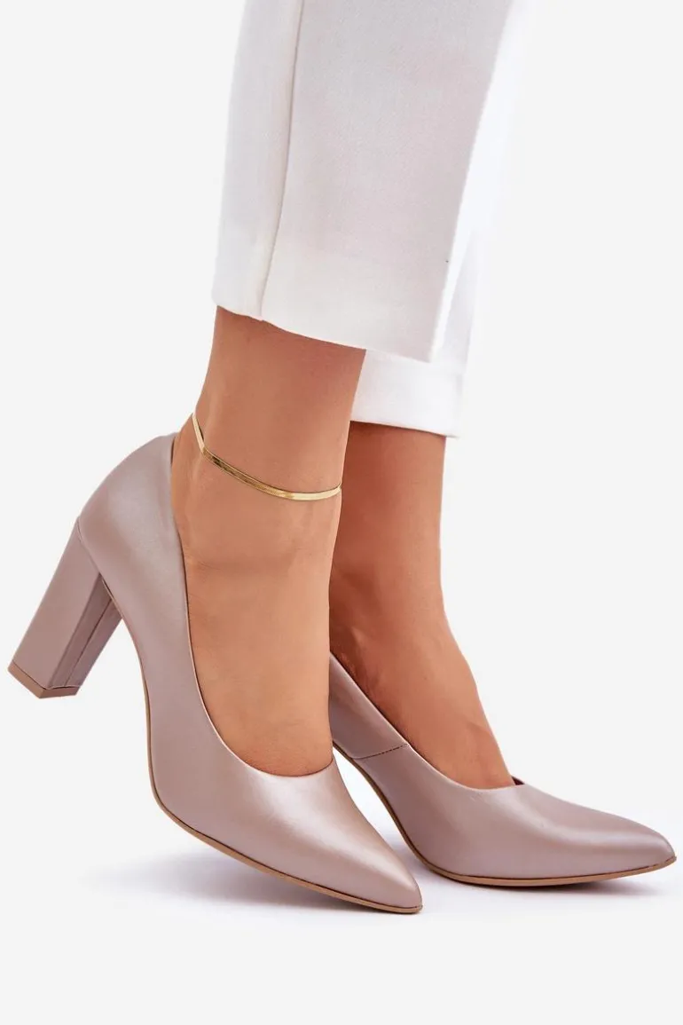 Satynowe Czółenka Lewski Shoes 2453 Beżowe