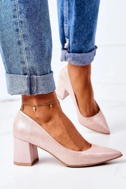 Satynowe Czółenka Lewski Shoes 2801 Różowe
