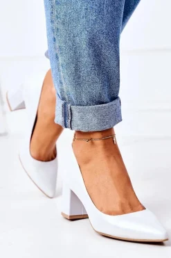 Satynowe Czółenka Lewski Shoes 2801 Srebrne