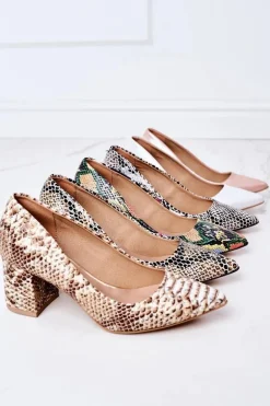 Satynowe Czółenka Lewski Shoes 2801 Srebrne