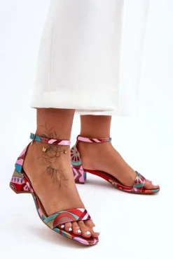 Satynowe Sandałki Na Obcasie We Wzory Różowy Mix Inspire Me!