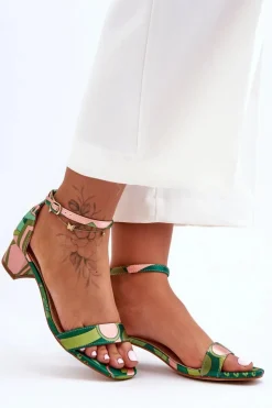 Satynowe Sandałki Na Obcasie We Wzory Zielony Mix Inspire Me!