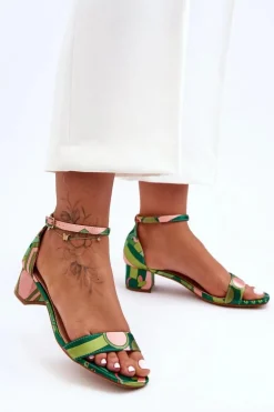 Satynowe Sandałki Na Obcasie We Wzory Zielony Mix Inspire Me!
