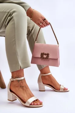 Satynowe Sandały Na Niskim Obcasie Beżowe Juliet