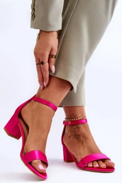 Satynowe Sandały Na Niskim Obcasie Fuksja Juliet