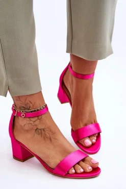 Satynowe Sandały Na Niskim Obcasie Fuksja Juliet