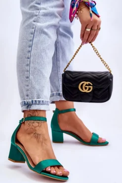 Satynowe Sandały Na Niskim Obcasie Zielone Juliet