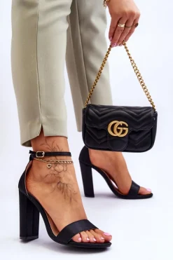 Satynowe Sandały Na Obcasie Czarne Linsy