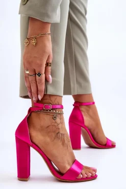 Satynowe Sandały Na Obcasie Fuksja Linsy
