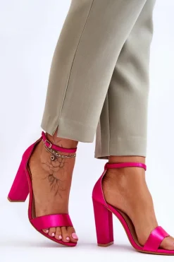 Satynowe Sandały Na Obcasie Fuksja Linsy