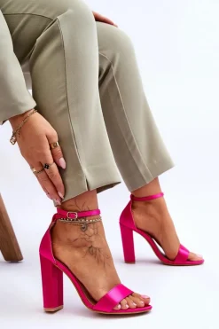 Satynowe Sandały Na Obcasie Fuksja Linsy