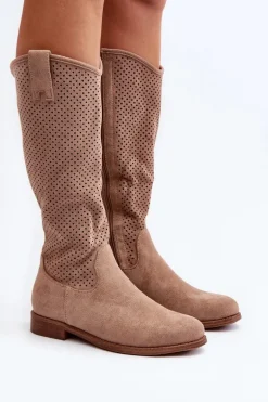 S.Barski HY66-139 Ażurowe Kozaki Damskie Beżowe