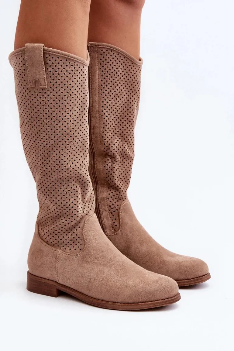 S.Barski HY66-139 Ażurowe Kozaki Damskie Beżowe