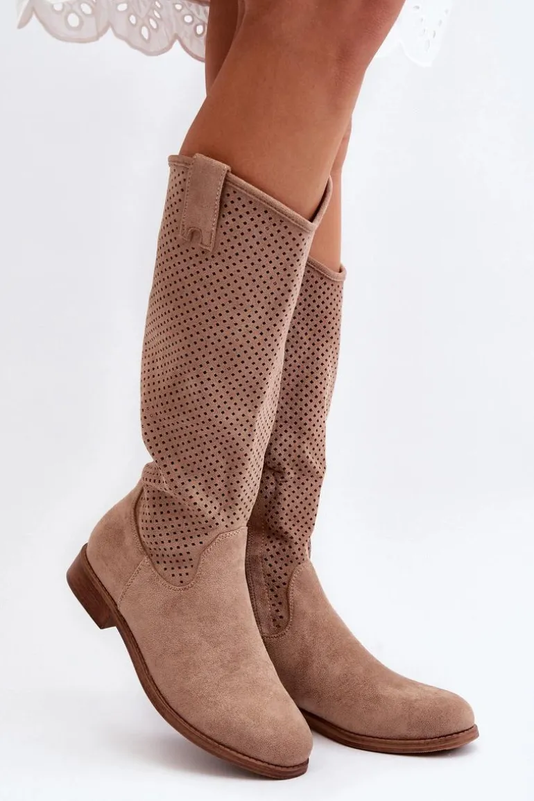 S.Barski HY66-139 Ażurowe Kozaki Damskie Beżowe