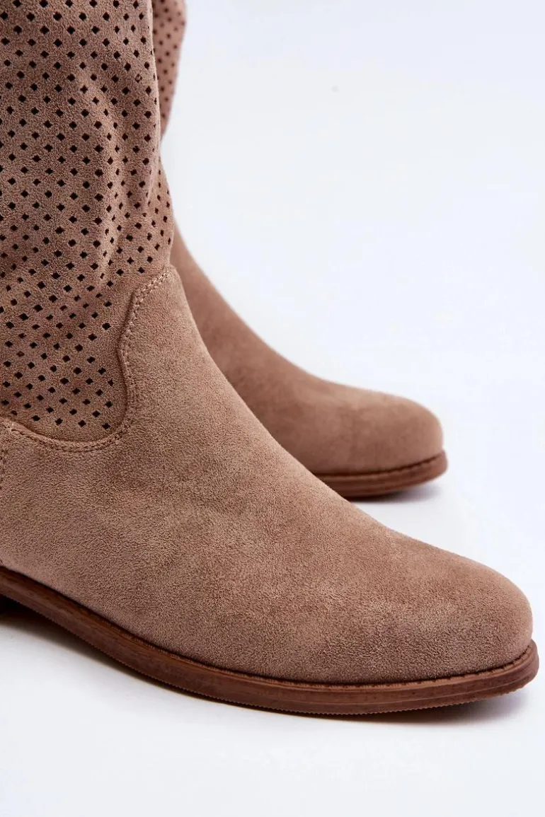 S.Barski HY66-139 Ażurowe Kozaki Damskie Beżowe