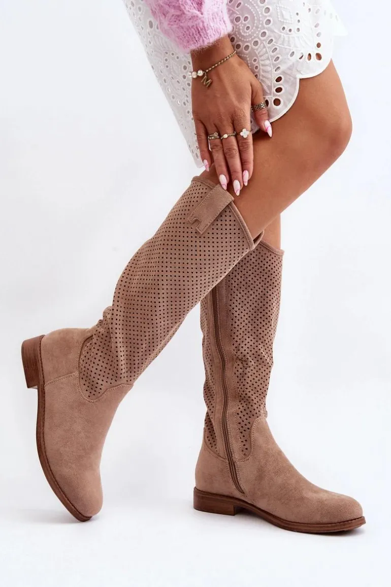 S.Barski HY66-139 Ażurowe Kozaki Damskie Beżowe