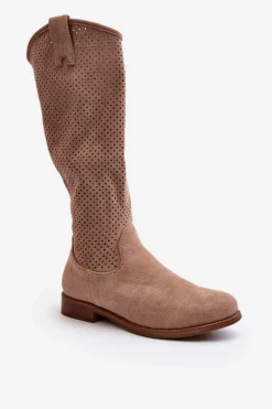 S.Barski HY66-139 Ażurowe Kozaki Damskie Beżowe