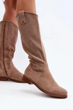 S.Barski HY66-139 Ażurowe Kozaki Damskie Beżowe