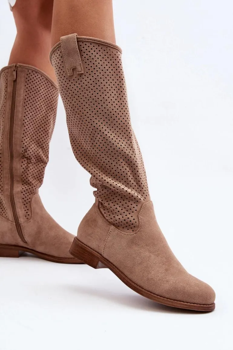 S.Barski HY66-139 Ażurowe Kozaki Damskie Beżowe